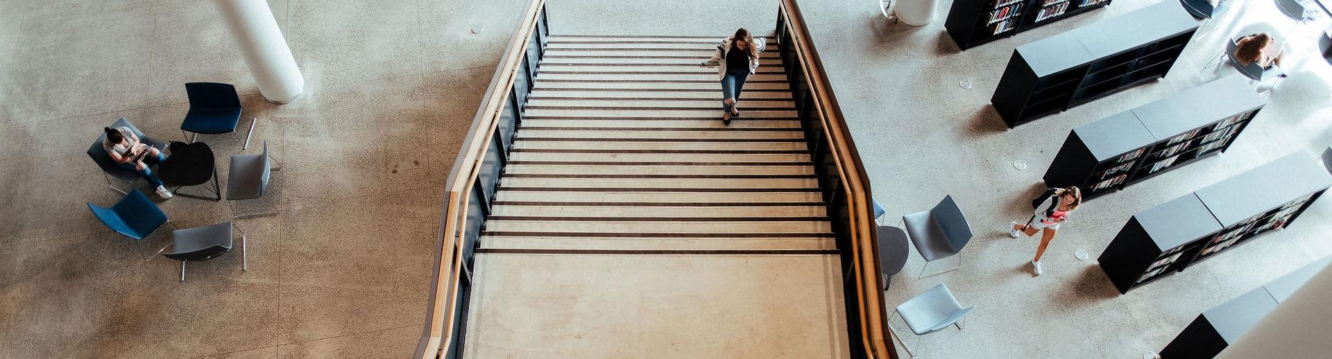 Main staircase of the Charles Library on Temple's main campus.