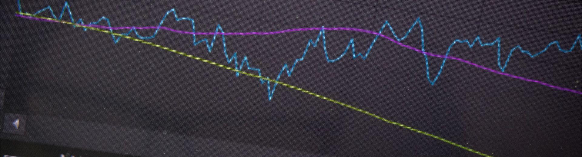 A line graph depicting data on a computer screen. 