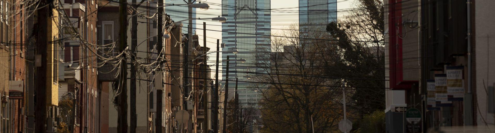 A North Philadelphia neighborhood with downtown Philadelphia in the background