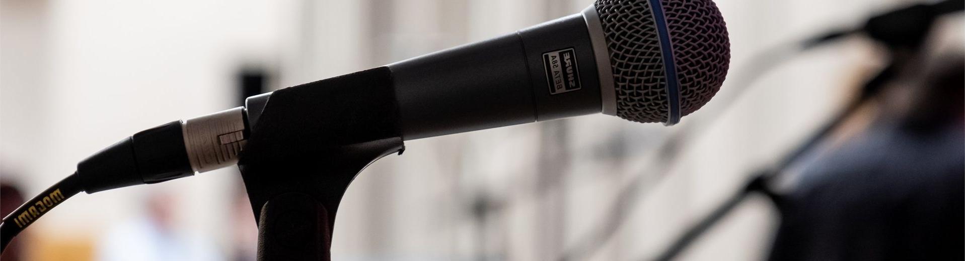 Microphone on a stand in a classroom