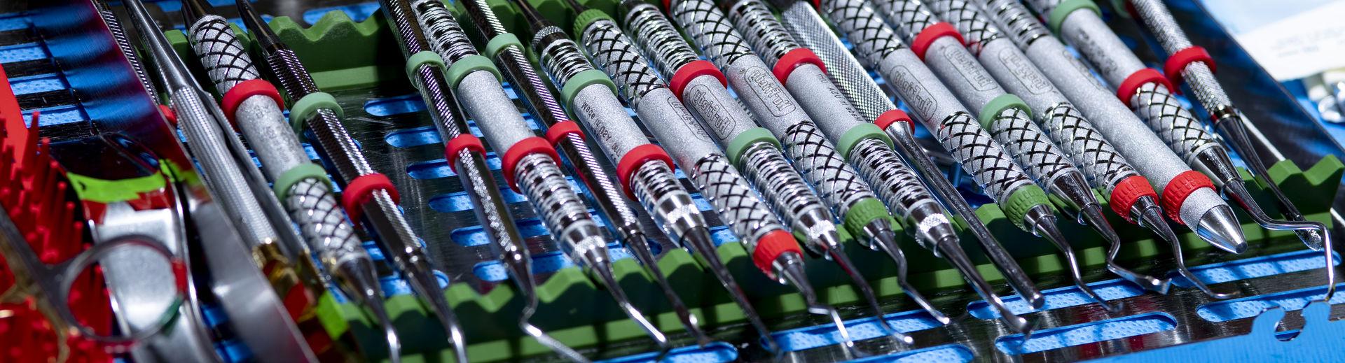 Periodontics tools on display in the Kornberg School of Dentistry.