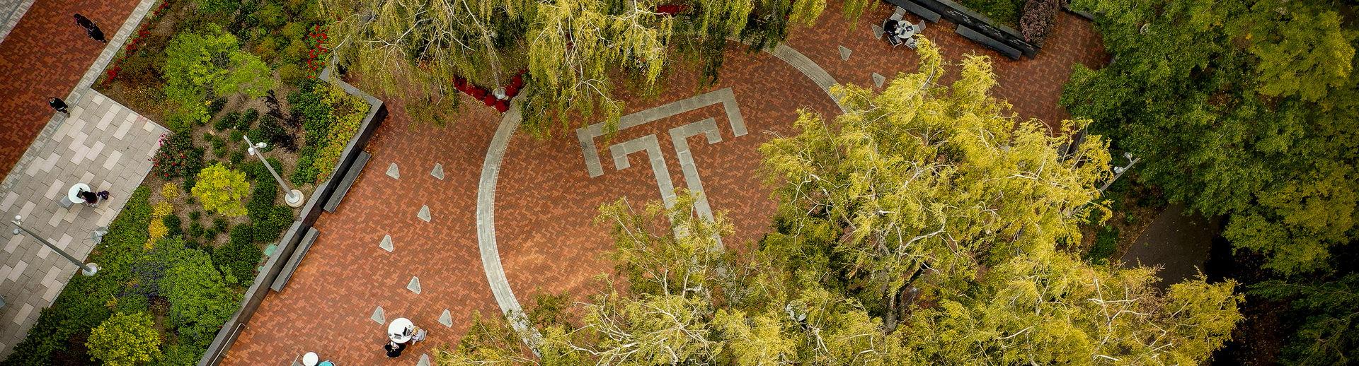 an aerial shot of a courtyard on main campus.