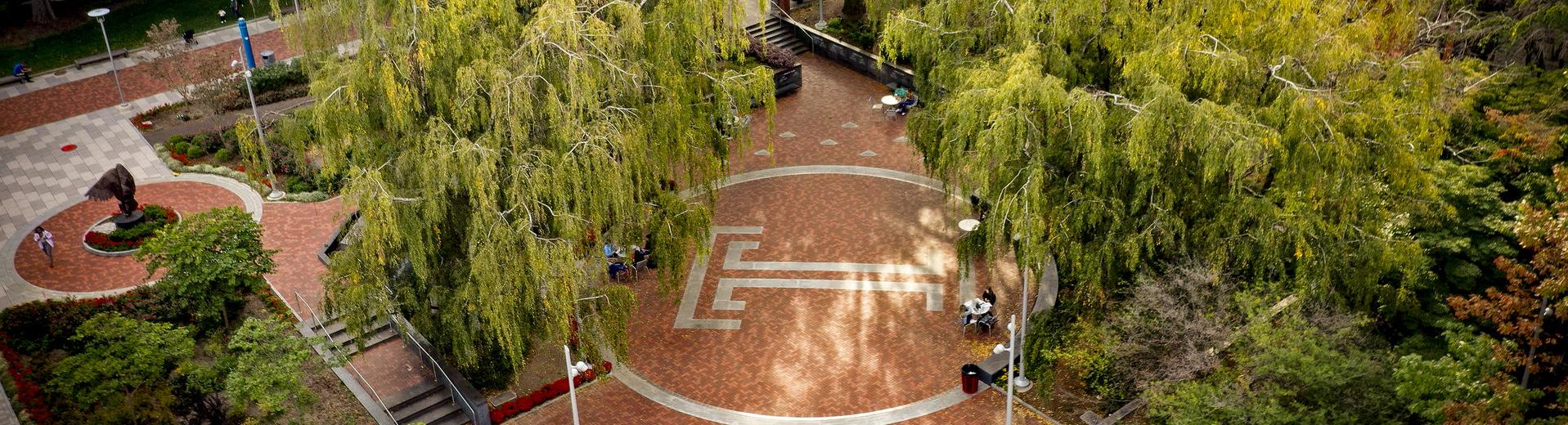 An aerial view of O'Connor Plaza on Main Campus