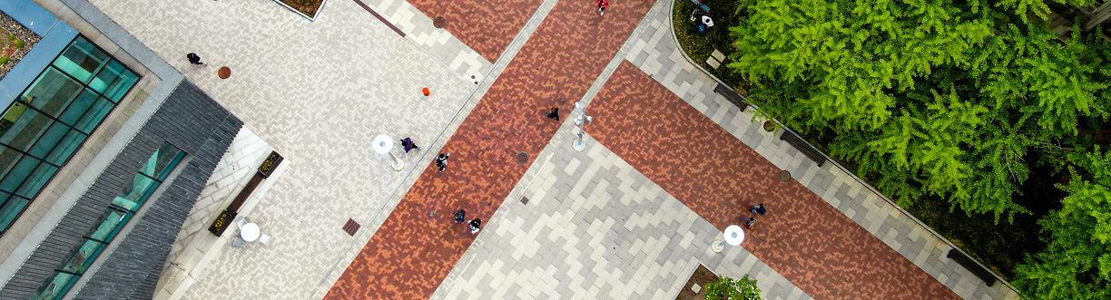 A drone shot of the Temple University campus.