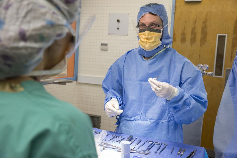 Podiatric students in an operating room.